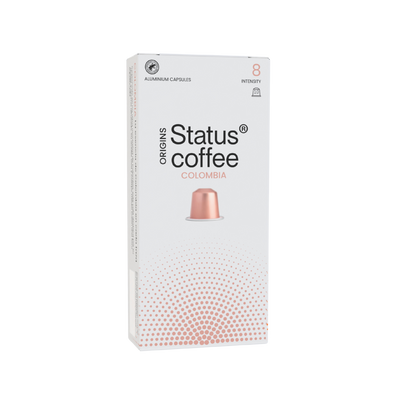 Caja de cápsulas de café colombia Status Coffee, aluminio, intensidad 8